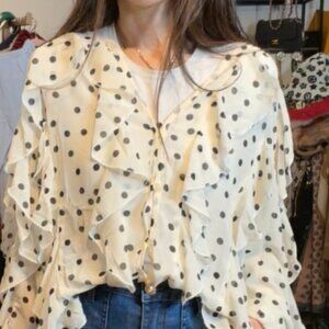 FROM PARIS FRANCE Polka Dot Ruffle Blouse - Cream and Black